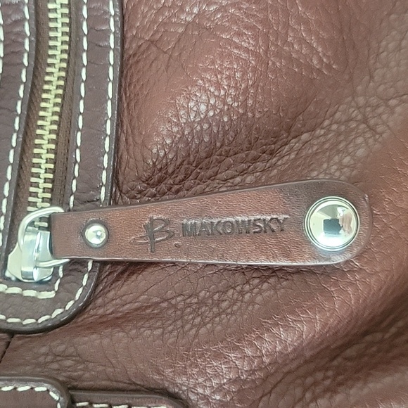 SOLD -B. Makowsky Genuine Leather Handbag Brown EUC w/ Dust Bag - Picture 4 of 13